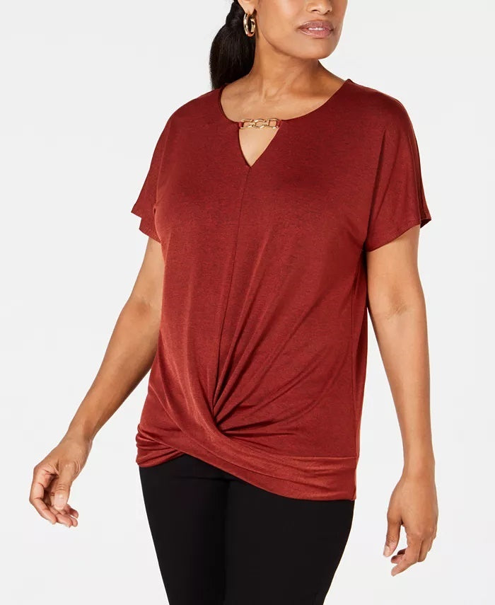 JM Collection Women's Twist Front Top Red Size Petite Small