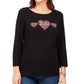 Karen Scott Women's Cotton Rhinestone-Heart Top Black Size X-Small