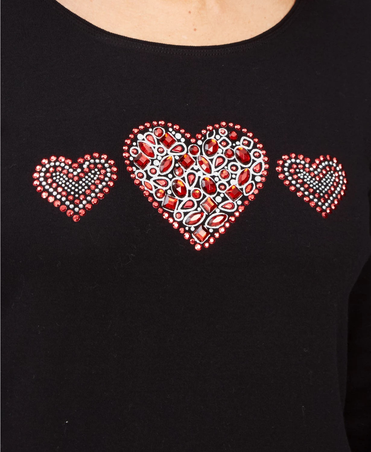 Karen Scott Women's Cotton Rhinestone-Heart Top Black Size X-Small