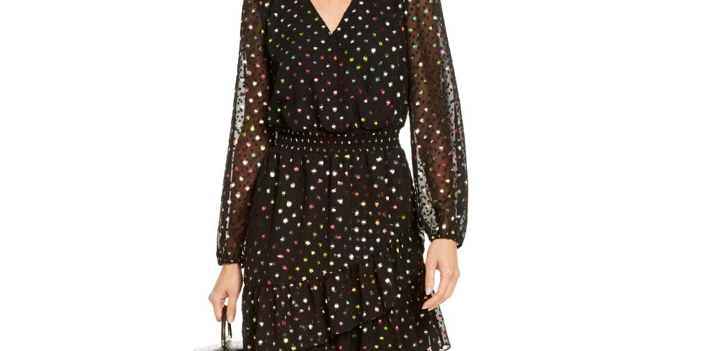 INC International Concepts Women's Rainbow Jacquard Mini Dress Black Size Small