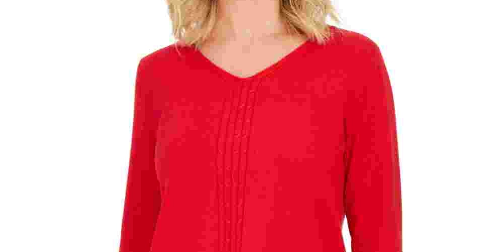 Karen Scott Women's Cotton Cable Knit Sweater Red Size X-Small