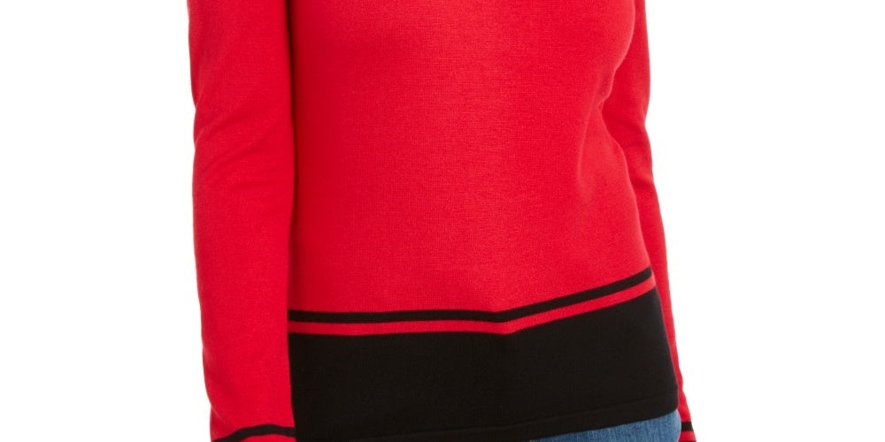 Karen Scott Women's Colorblocked-Hem Sweater Red Size Small