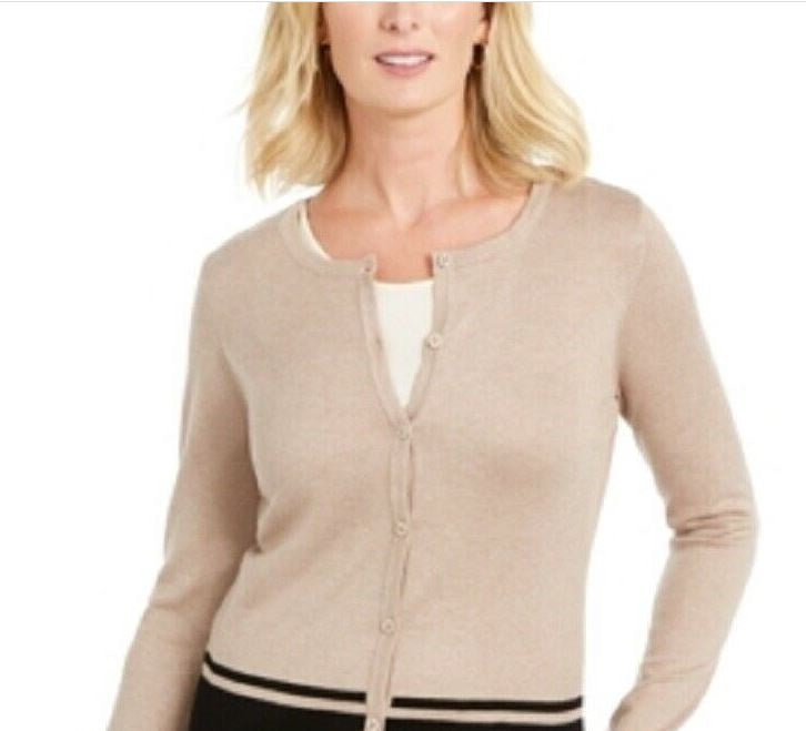 Karen Scott Women's Colorblocked Cardigan Beige Size Small