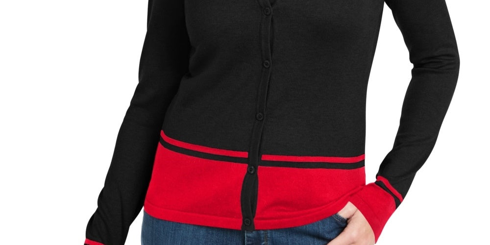 Karen Scott Women's Colorblocked Cardigan Black Size Medium