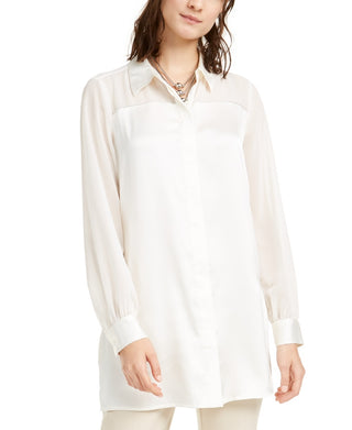 Alfani Women's Tunic Button Up Shirt White Size X-Large
