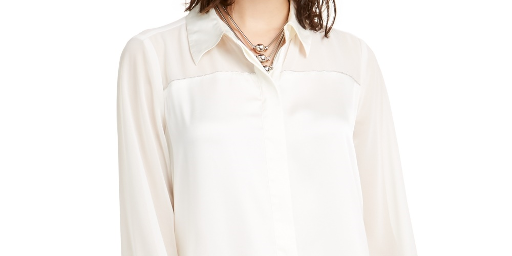Alfani Women's Tunic Button Up Shirt White Size X-Large