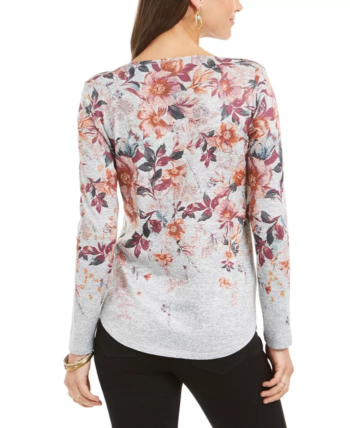 Style & Co Women's Floral-Print Top Purple Size Medium