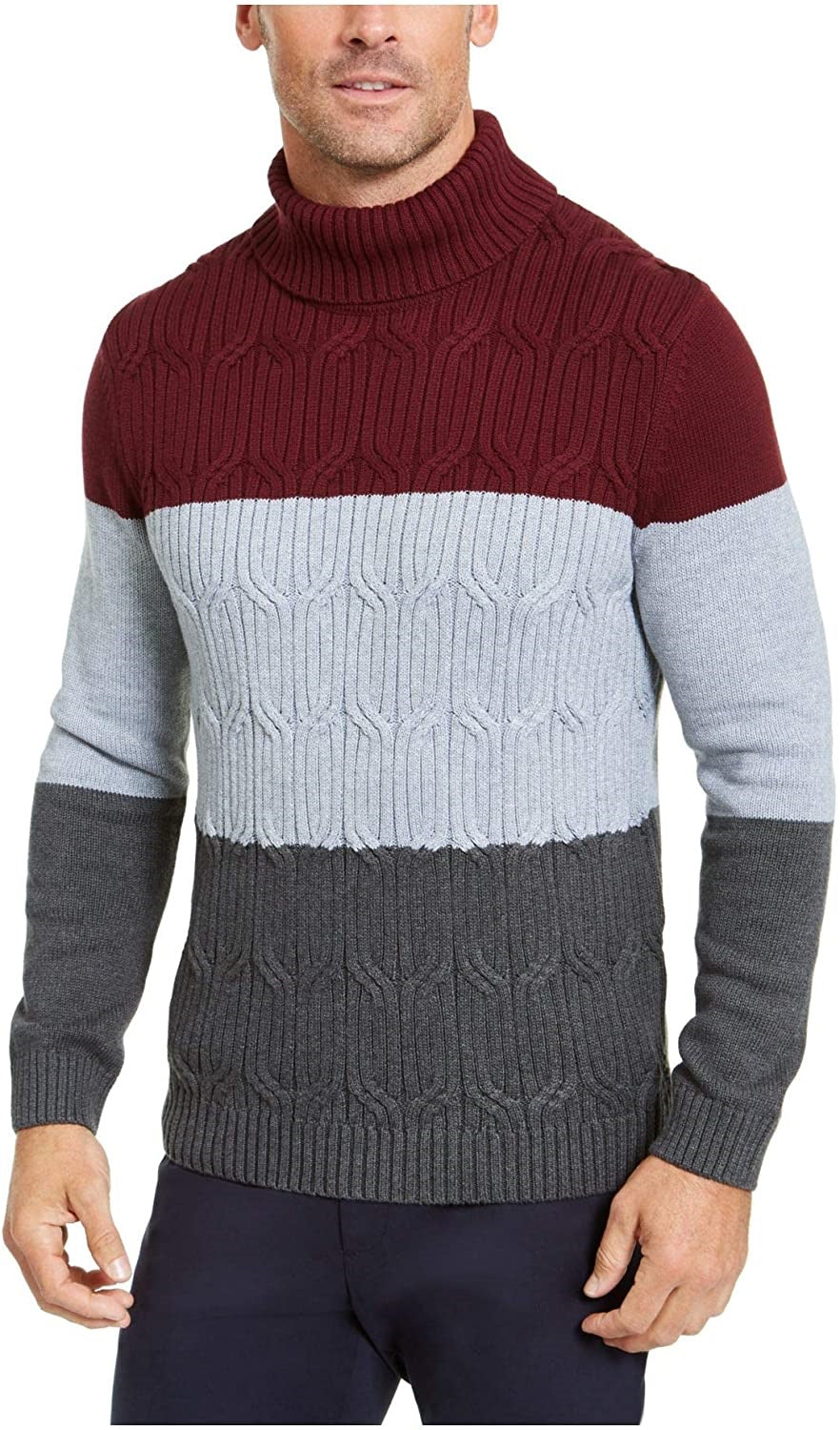 Tasso Elba Men's Block Turtle Neck Classic Fit Cotton Sweater Red Size XX-Large