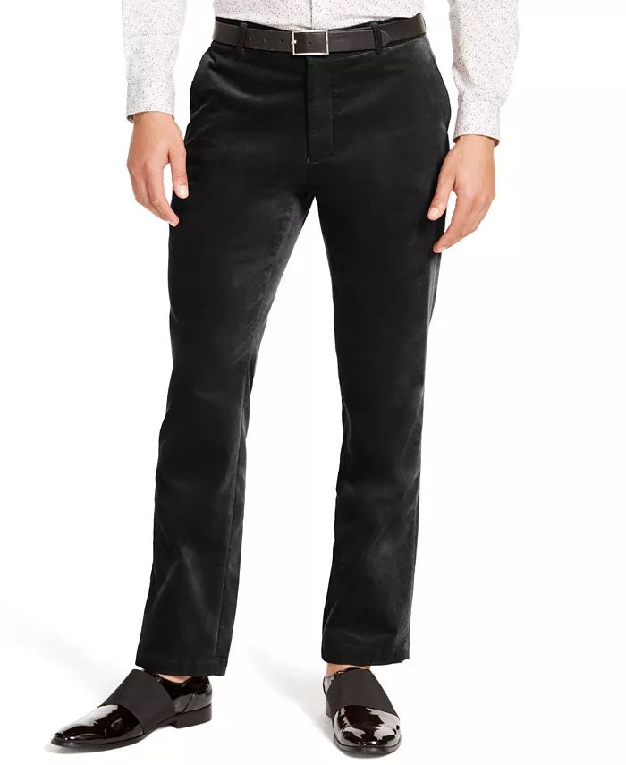 INC International Concepts Men's Big & Tall Slim-Fit Velvet Pants Black Size 46