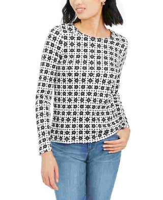 Charter Club Women's Printed Pima Cotton Top White Size Small