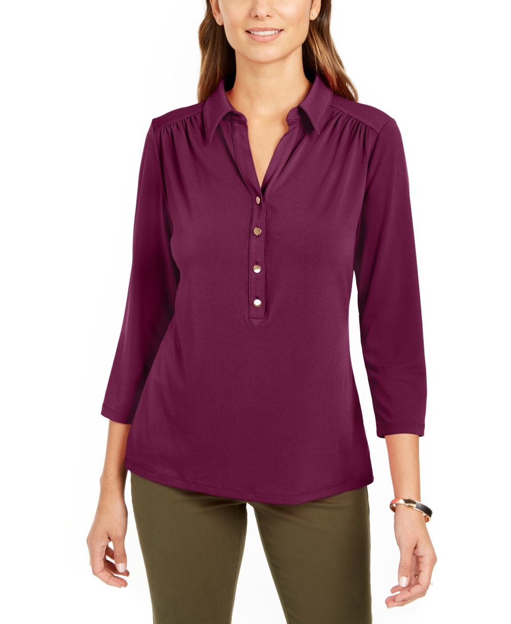 Charter Club Women's Knit Polo Shirt Purple Size X-Small