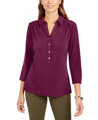 Charter Club Women's Knit Polo Shirt Purple Size X-Small