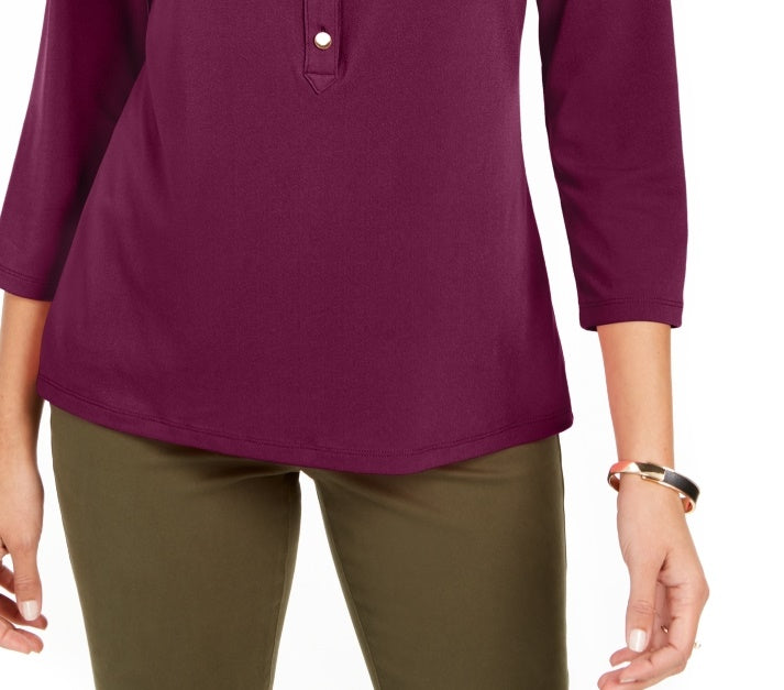 Charter Club Women's Knit Polo Shirt Purple Size X-Small