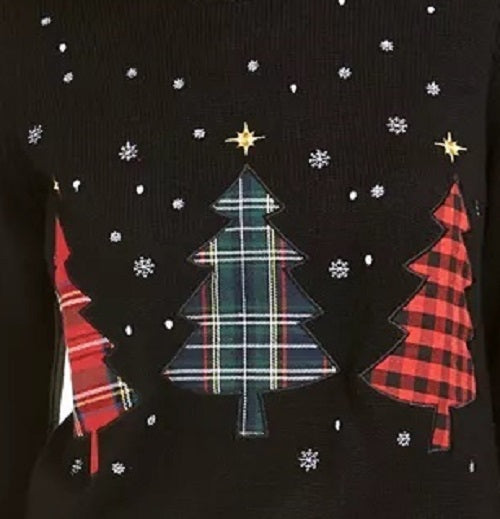 Karen Scott Women's Triple Christmas Tree Sweater Black Size Petite Small