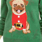 Karen Scott Women's Sequined Pug Holiday Sweater Green Size Medium