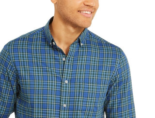 Club Room Men's Plaid Stretch Button Down Navy Size Small