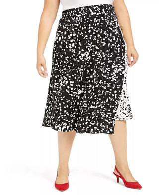 Alfani Women's Plus Size Printed Midi Skirt Black Size 24W