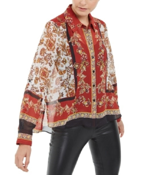 INC International Concepts Women's Scarf-Print Blouse  Red Size Medium