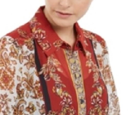 INC International Concepts Women's Scarf-Print Blouse  Red Size Medium