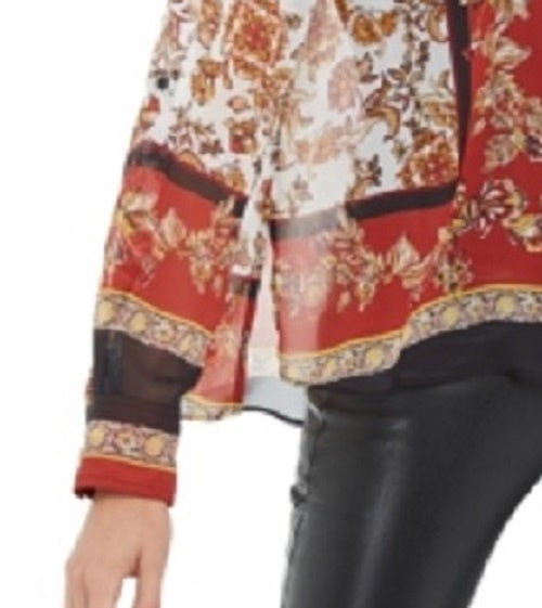 INC International Concepts Women's Scarf-Print Blouse  Red Size Medium