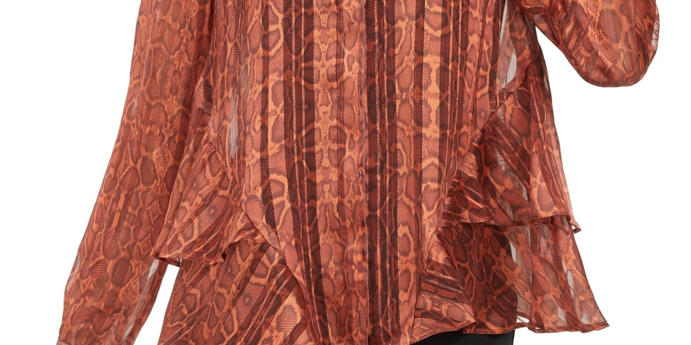 INC International Concepts Women's Ruffled Snake-Embossed Top Orange Size X-Small