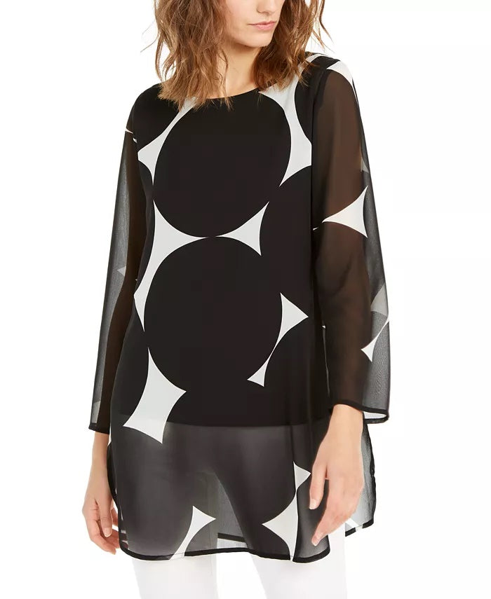 Alfani Women's Printed Sheer Tunic Black Size Small