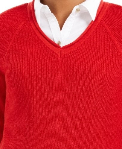 Charter Club Women's V Neck Pullover Knit Sweater Red Size Medium