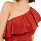 INC International Concepts Women's Faux Suede One Shoulder Ruffled Top Red Size X-Large