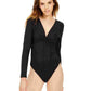 Bar III Women's Ribbed Twist Front Bodysuit Black Size Large