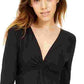Bar III Women's Ribbed Twist Front Bodysuit Black Size Large