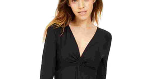 Bar III Women's Ribbed Twist Front Bodysuit Black Size Large