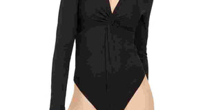 Bar III Women's Ribbed Twist Front Bodysuit Black Size Large
