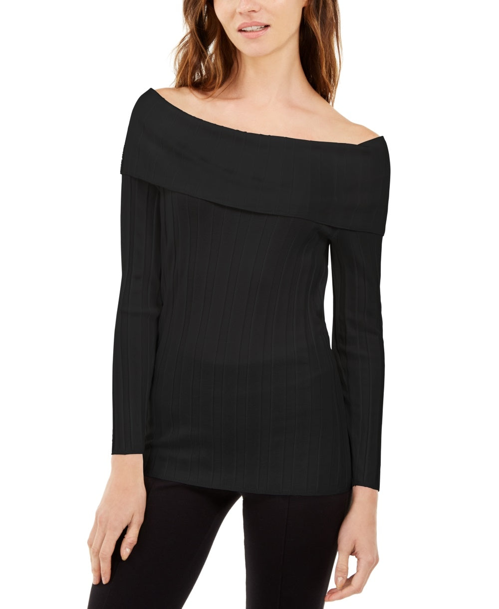 INC International Concepts Women's Off-The-Shoulder Ribbed Sweater Black Size Large