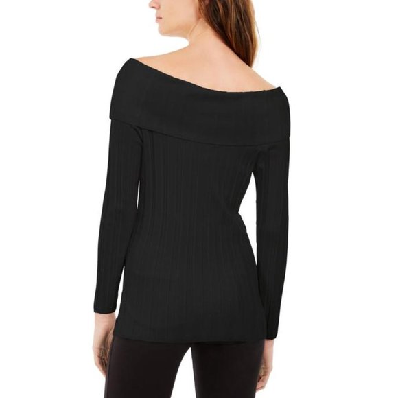 INC International Concepts Women's Off The Shoulder Ribbed Sweater Black Size XX-Large
