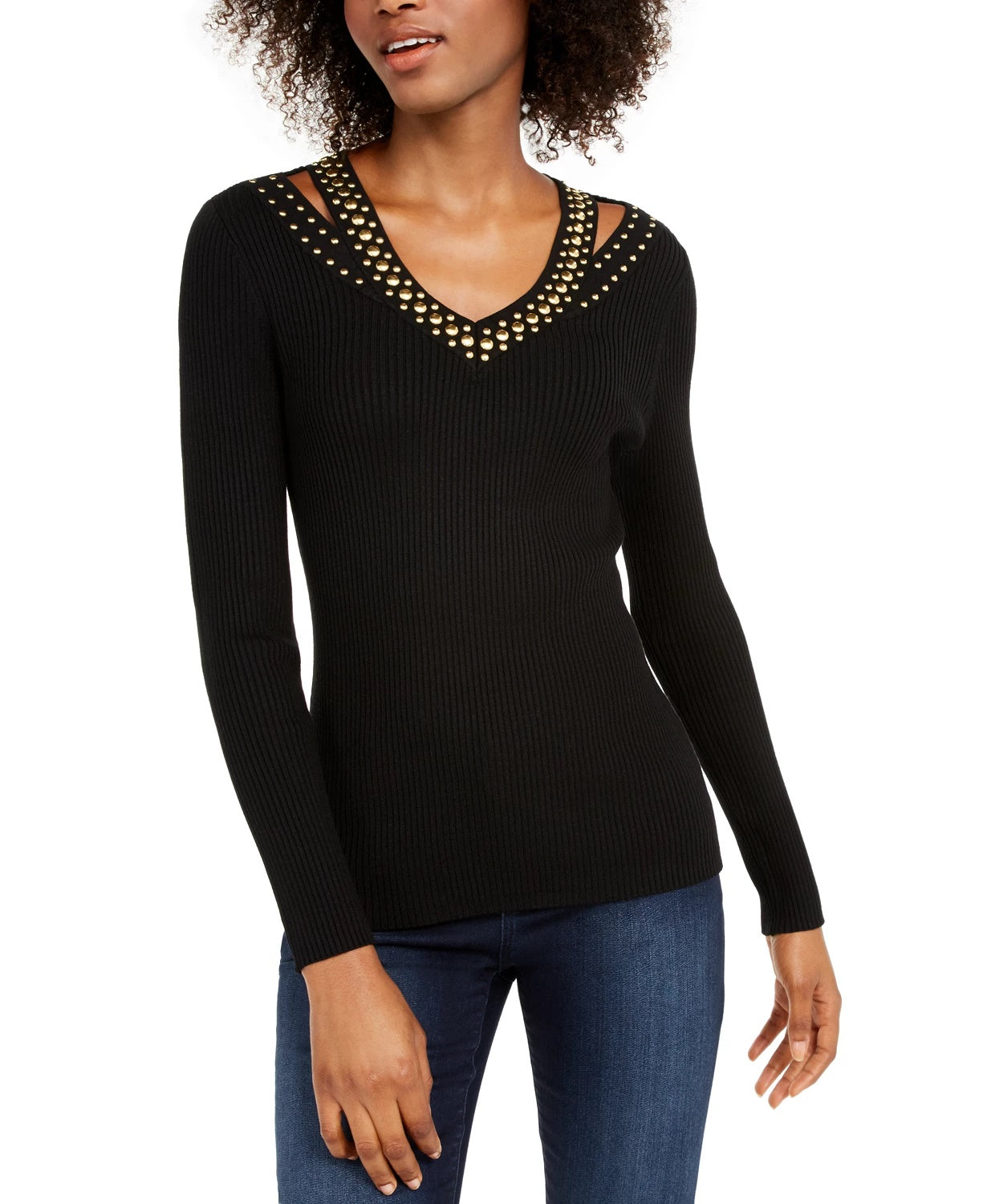INC International Concepts Women's Studded Sweater Black Size Medium
