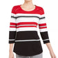 Karen Scott Women's Sport Striped 3/4 Sleeve Top   Red Size Small