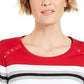 Karen Scott Women's Sport Striped 3/4 Sleeve Top   Red Size Small