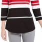 Karen Scott Women's Sport Striped 3/4 Sleeve Top   Red Size Small