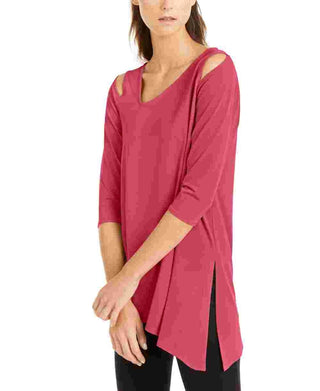 Alfani Women's Cold Shoulder Asymmetrical Top Red Size Medium
