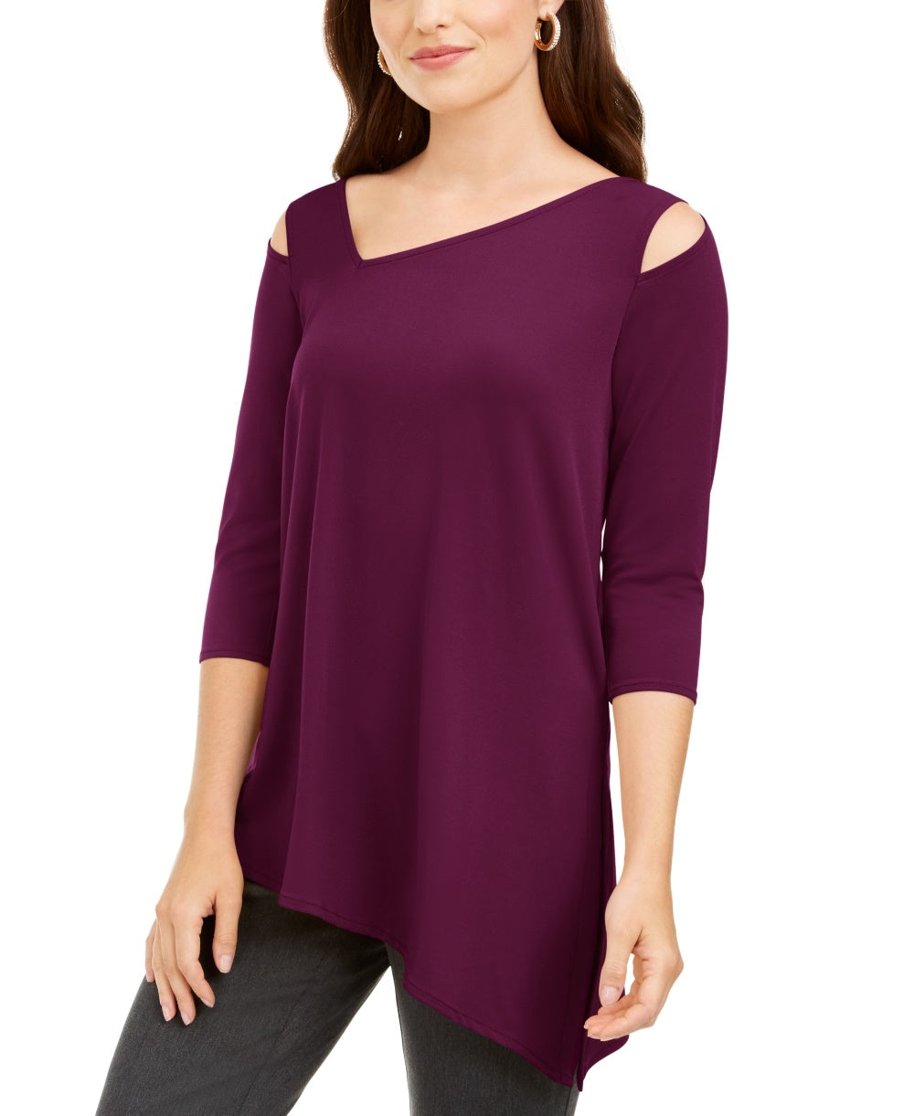 Alfani Women's Asymmetrical Cut Out Top Wine Size Petite Medium