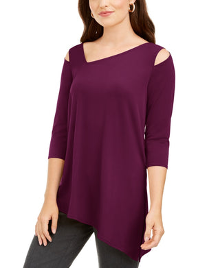 Alfani Women's Asymmetrical Cut Out Top Wine Size Petite Medium