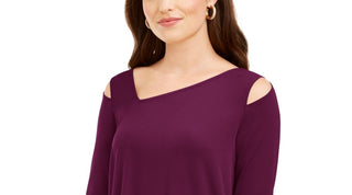 Alfani Women's Asymmetrical Cut Out Top Wine Size Petite Medium