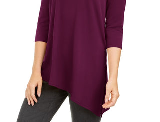 Alfani Women's Asymmetrical Cut Out Top Wine Size Petite Medium