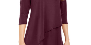 Alfani Women's Asymmetrical Hem 3/4 Sleeve Top  Wine Size Large
