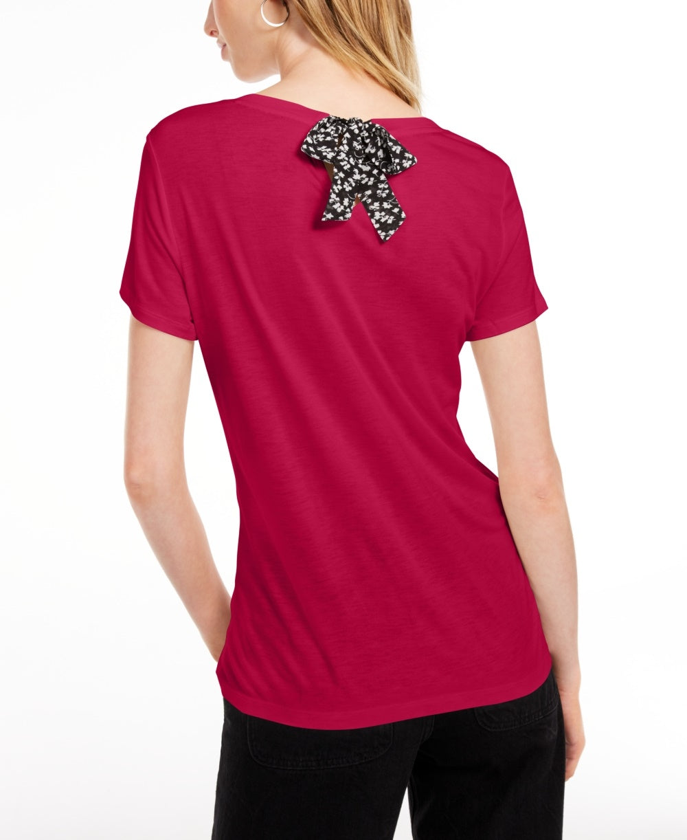 Maison Jules Women's Tie-Back Solid T-Shirt  Dark Red Size Large