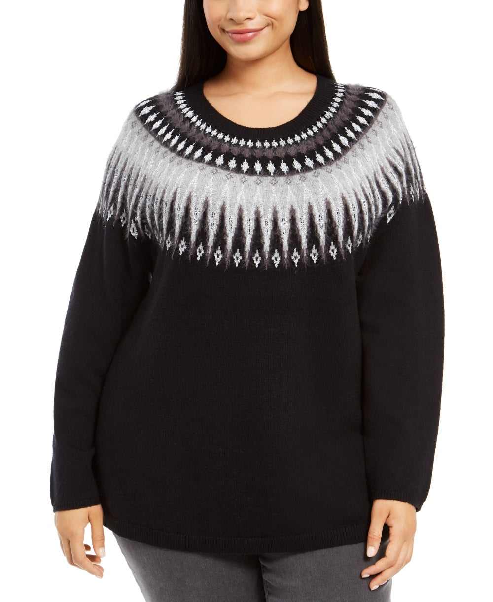 Style & Co Women's Plus Size Fair Isle Sweater  Black Size 0X
