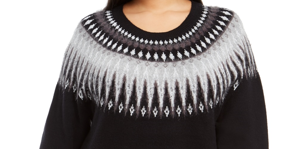 Style & Co Women's Plus Size Fair Isle Sweater  Black Size 0X
