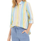 Charter Club Women's Beach Stripe Linen Blend Shirt White Size Medium