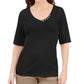 Karen Scott Women's Button Detail V Neck Top Blue Size X-Large
