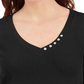 Karen Scott Women's Button Detail V Neck Top Blue Size X-Large